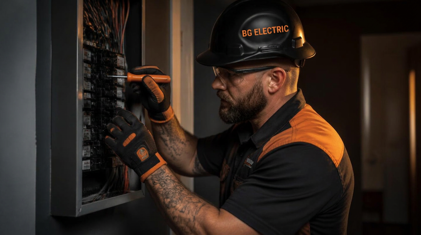 Licensed electrician from BG Electric LLC working on an electrical panel in Tampa Bay